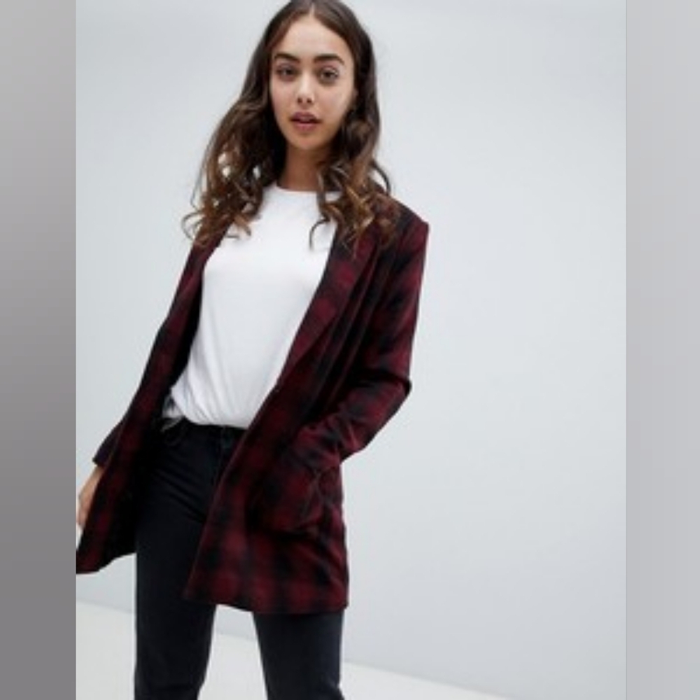 Qed London Plaid Boyfriend Blazer Jacket